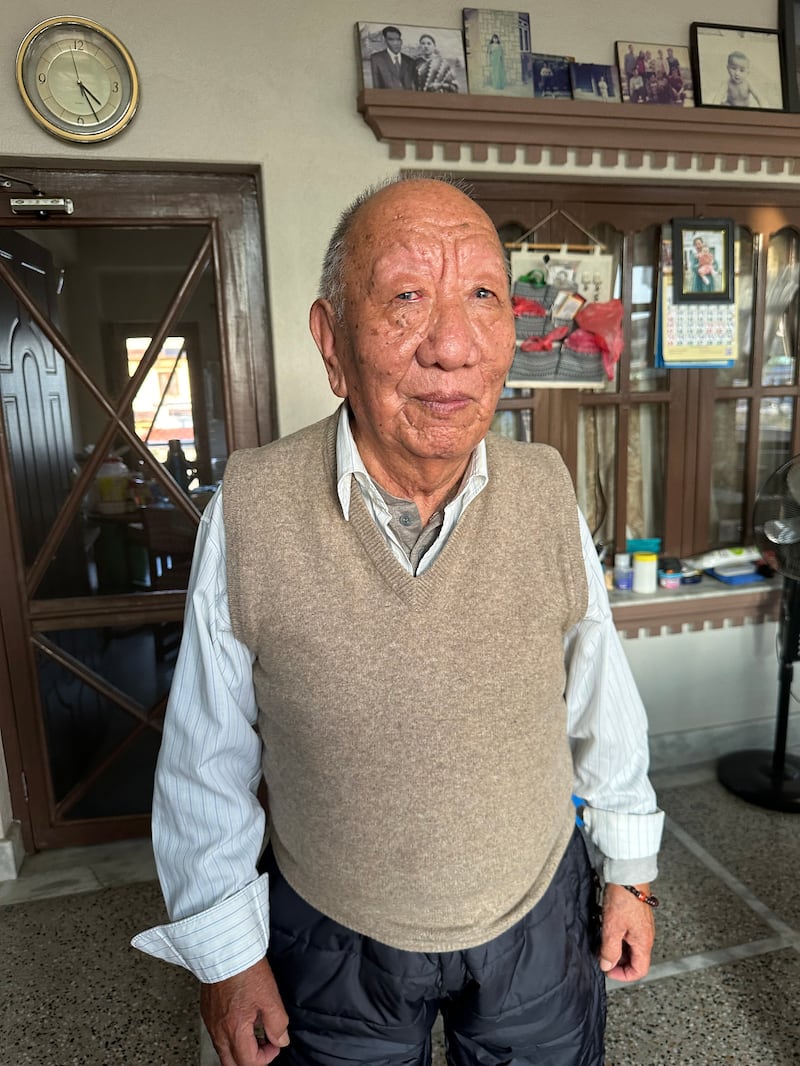 Phenpo Gyaltsen, 93, among the groups of Tibetan fighters airdropped to Tibet, at home in Kathmandu, Nepal in November 2024.
