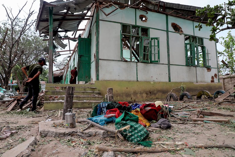 A school destroyed by a junta bombing at Oe Htein Kwin village in Tabayin township in Sagaing, May 12, 2025.