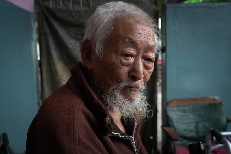 Lobsang Monlam, 100, is the lone centenarian among the handful of former resistance fighters who reside in the old-aged home in Jampaling village in Pokhara, Nepal, November 2024.