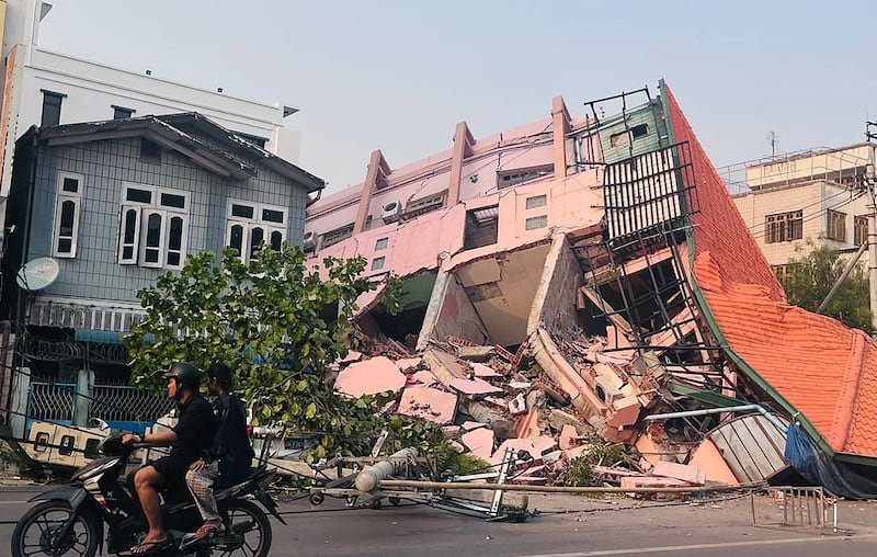 A collapsed building in Mandalay on March 28, 2025, after an earthquake in central Myanmar.