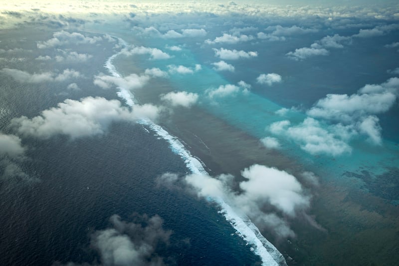 An aerial view of Scarborough Shoal on February 18, 2025 in the South China Sea.