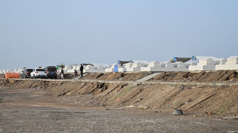 A cemetery on the outskirts of Xinjiang's Aksu city, where bodies from a destroyed Uyghur graveyard were recently moved, Sept. 14, 2019.